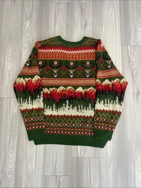 Men's Green Patterned Holiday Crewneck Sweater